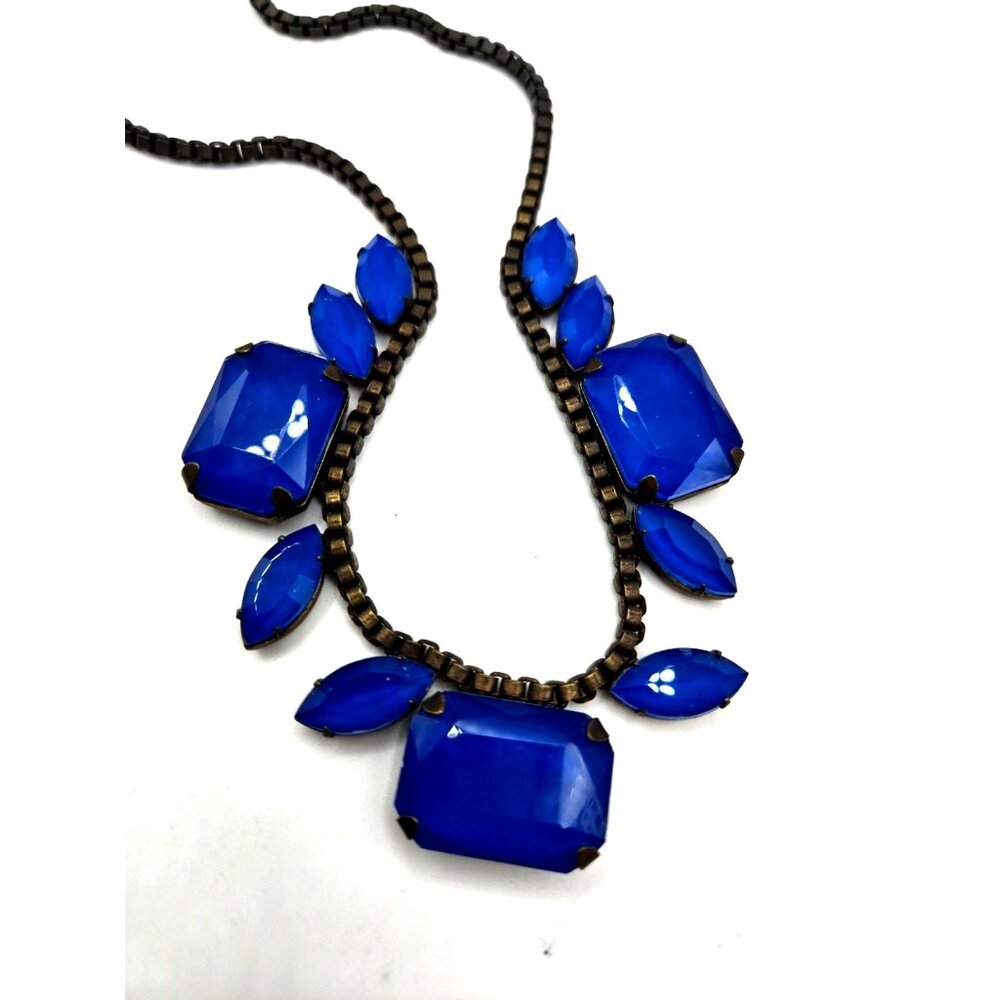 LOREN HOPE signed Art Deco cobalt Blue Crystal Necklace Art Deco 22"